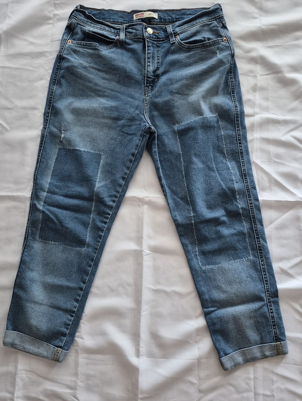 Signature by Levi Strauss Medium Blue Patchwork Boyfriend Jeans